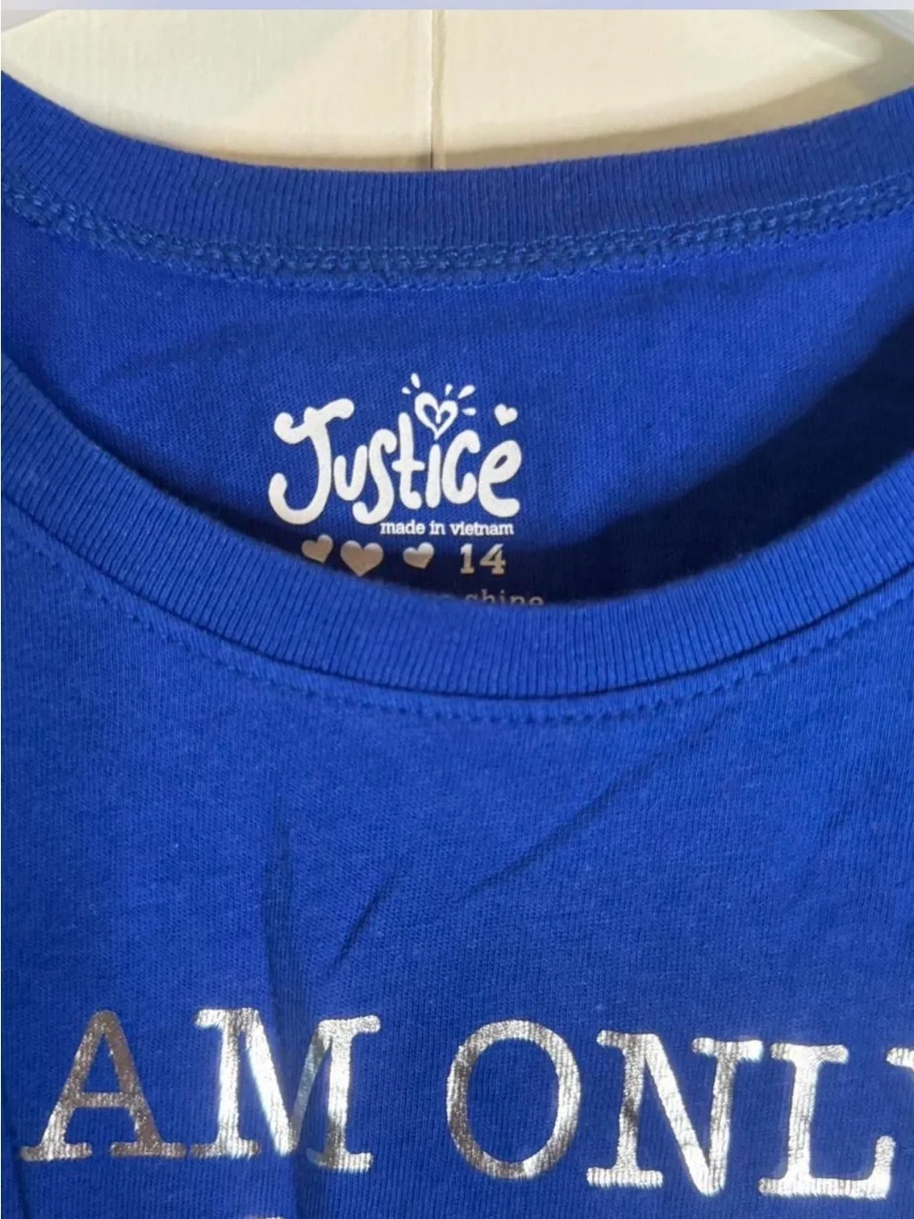 Justice Royal Blue Tee with Metallic Silver Text